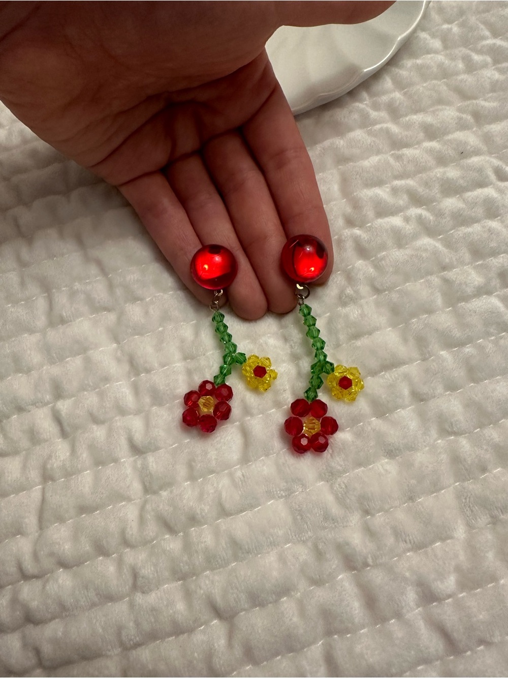 Handmade Funky Beaded Flower Drop Earrings